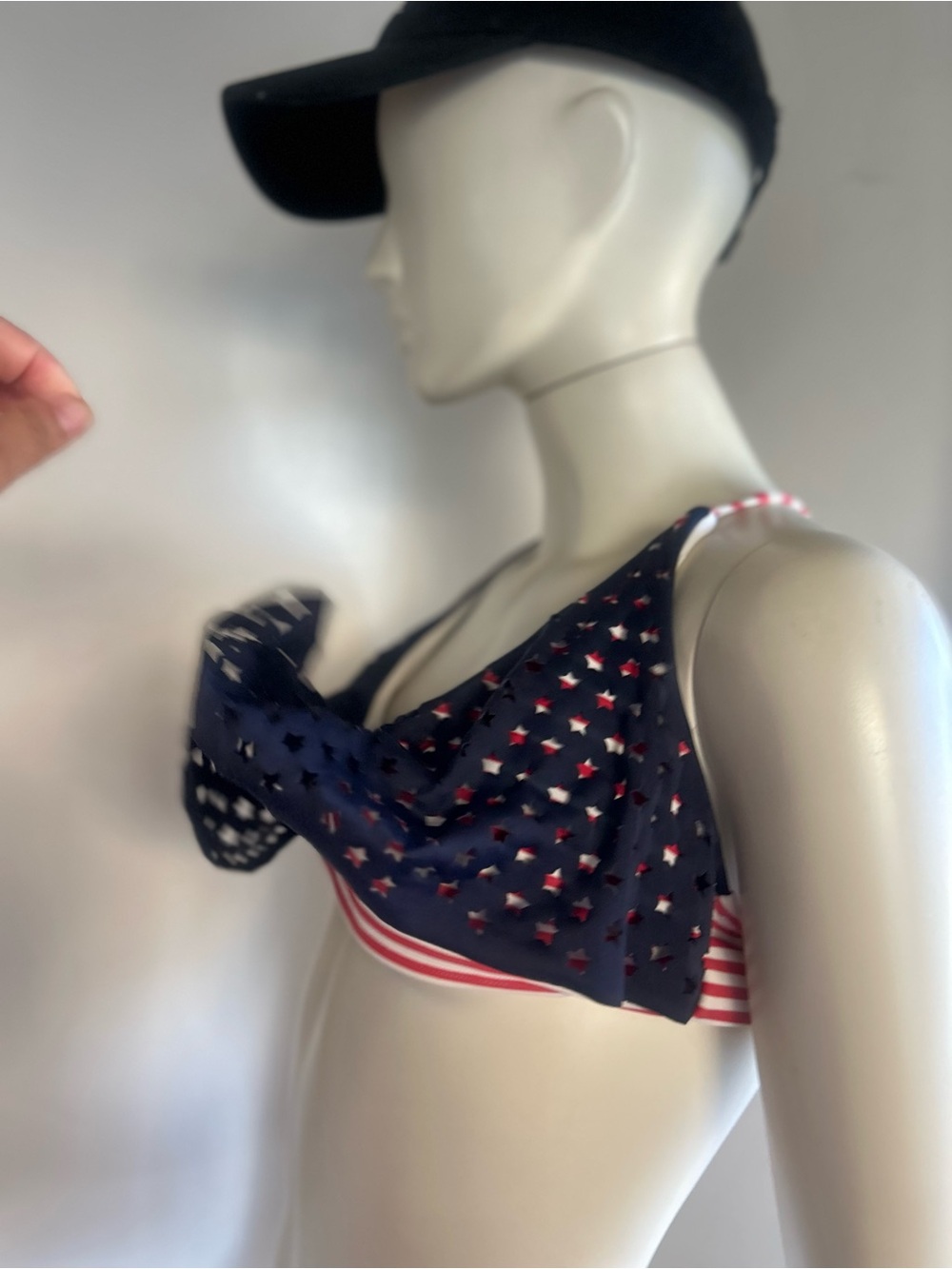 Xhilaration Red and White Striped Bikini Top with Navy Stars l swim top - Picture 4 of 8